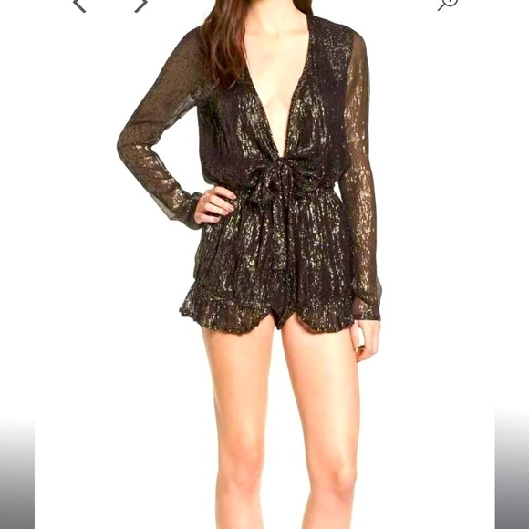 RAGA Fairytale Love Metallic Long Sleeve Romper/Jumpsuit Small NWT Anthropologie - Picture 1 of 11